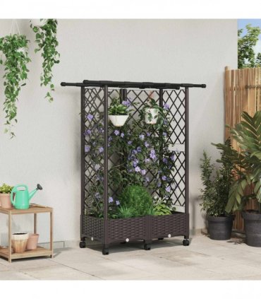 vidaXL Raised Bed with Trellis and Roof Brown 124 x 40 x 127 cm PP