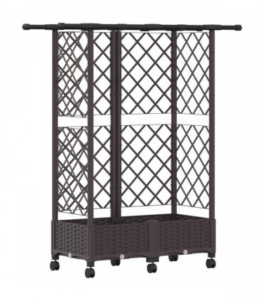 vidaXL Raised Bed with Trellis and Roof Brown 124 x 40 x 127 cm PP