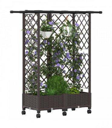 vidaXL Raised Bed with Trellis and Roof Brown 124 x 40 x 127 cm PP
