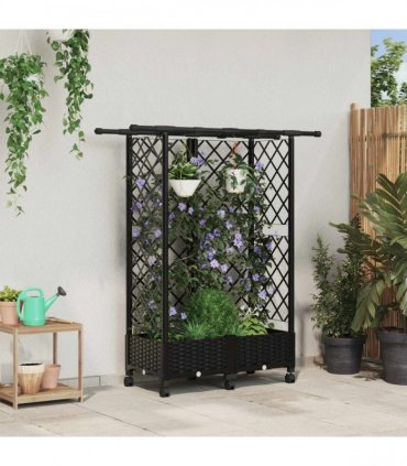 vidaXL Raised Bed with Trellis and Roof Black 124 x 40 x 127 cm PP