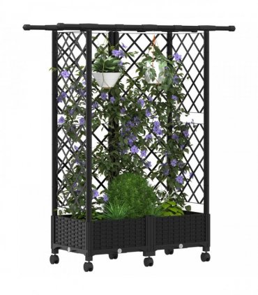 vidaXL Raised Bed with Trellis and Roof Black 124 x 40 x 127 cm PP