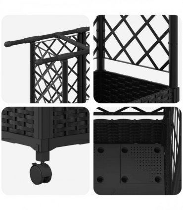 vidaXL Raised Bed with Trellis and Roof Black 124 x 40 x 127 cm PP