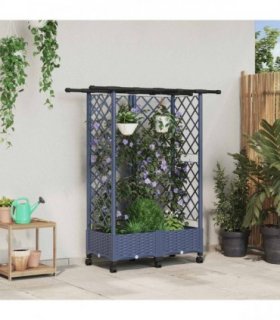 vidaXL Raised Bed with Trellis and Roof Grey 124 x 40 x 127 cm PP