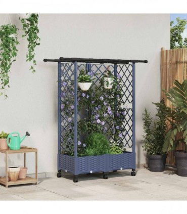 vidaXL Raised Bed with Trellis and Roof Grey 124 x 40 x 127 cm PP