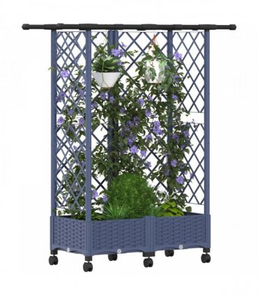 vidaXL Raised Bed with Trellis and Roof Grey 124 x 40 x 127 cm PP