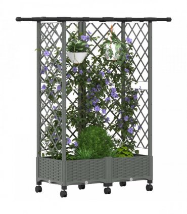 vidaXL Raised Bed with Trellis and Roof Light Grey 124 x 40 x 127 cm