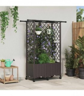 vidaXL Raised Bed with Trellis and Roof Brown 124 x 40 x 142 cm PP
