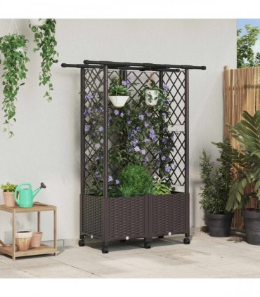 vidaXL Raised Bed with Trellis and Roof Brown 124 x 40 x 142 cm PP