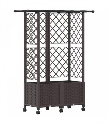 vidaXL Raised Bed with Trellis and Roof Brown 124 x 40 x 142 cm PP