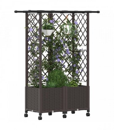 vidaXL Raised Bed with Trellis and Roof Brown 124 x 40 x 142 cm PP