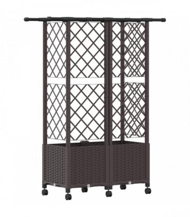 vidaXL Raised Bed with Trellis and Roof Brown 124 x 40 x 142 cm PP