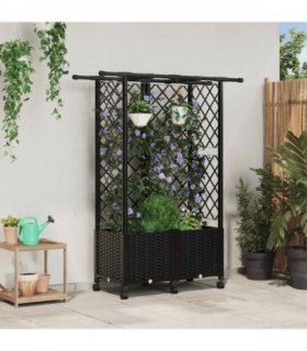 vidaXL Raised Bed with Trellis and Roof Black 124 x 40 x 142 cm PP