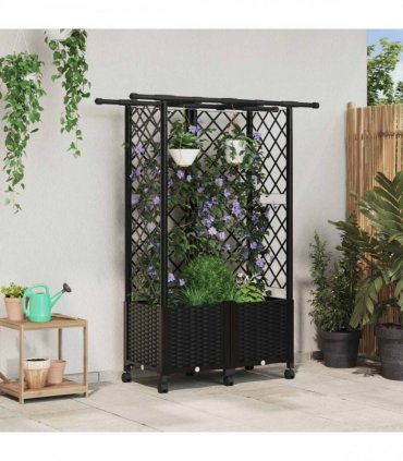 vidaXL Raised Bed with Trellis and Roof Black 124 x 40 x 142 cm PP