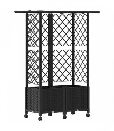 vidaXL Raised Bed with Trellis and Roof Black 124 x 40 x 142 cm PP
