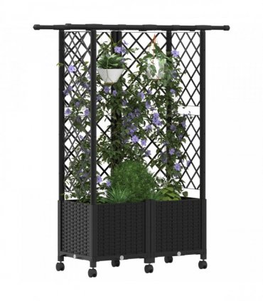 vidaXL Raised Bed with Trellis and Roof Black 124 x 40 x 142 cm PP