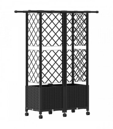 vidaXL Raised Bed with Trellis and Roof Black 124 x 40 x 142 cm PP
