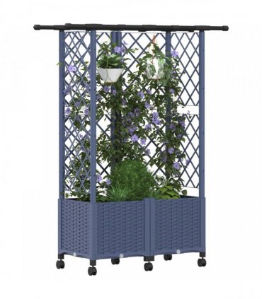 vidaXL Raised Bed with Trellis and Roof Grey 124 x 40 x 142 cm PP
