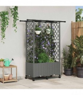vidaXL Raised Bed with Trellis and Roof Light Grey 124 x 40 x 142 cm