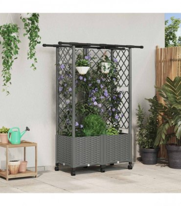 vidaXL Raised Bed with Trellis and Roof Light Grey 124 x 40 x 142 cm