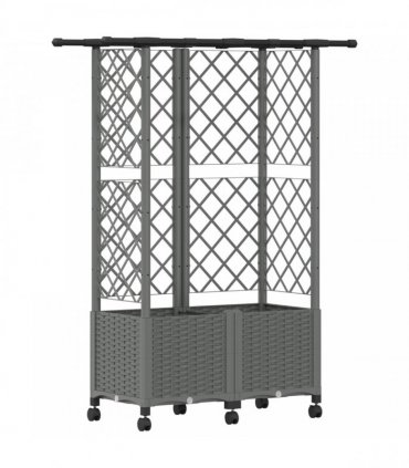 vidaXL Raised Bed with Trellis and Roof Light Grey 124 x 40 x 142 cm