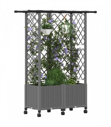 vidaXL Raised Bed with Trellis and Roof Light Grey 124 x 40 x 142 cm