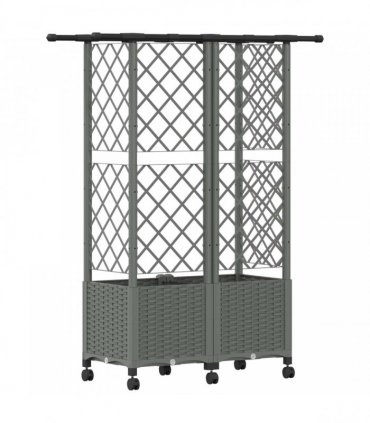 vidaXL Raised Bed with Trellis and Roof Light Grey 124 x 40 x 142 cm