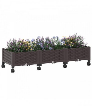 vidaXL Garden Planter with Wheels Brown 120 x 40 x 29 cm PP