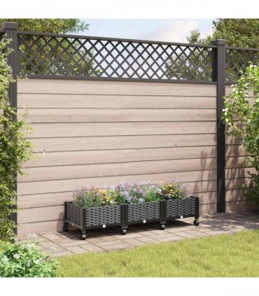 vidaXL Garden Planter with Wheels Black 120 x 40 x 29 cm PP
