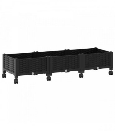 vidaXL Garden Planter with Wheels Black 120 x 40 x 29 cm PP