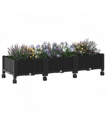 vidaXL Garden Planter with Wheels Black 120 x 40 x 29 cm PP