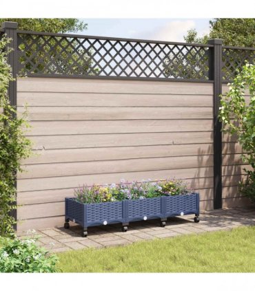 vidaXL Garden Planter with Wheels Blue Grey 120 x 40 x 29 cm PP