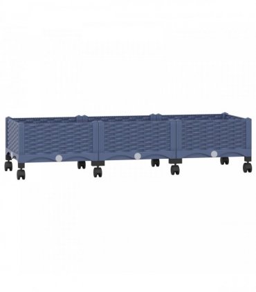 vidaXL Garden Planter with Wheels Blue Grey 120 x 40 x 29 cm PP