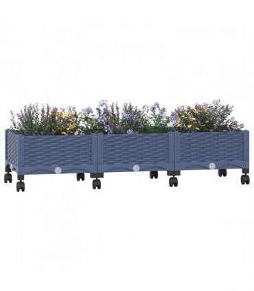 vidaXL Garden Planter with Wheels Blue Grey 120 x 40 x 29 cm PP