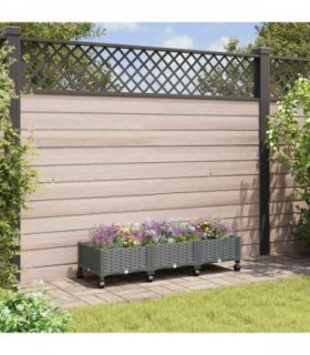 vidaXL Garden Planter with Wheels Light Grey 120 x 40 x 29 cm PP