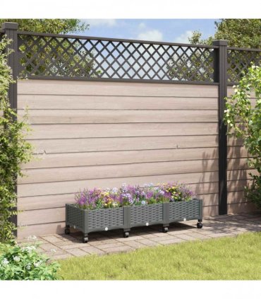vidaXL Garden Planter with Wheels Light Grey 120 x 40 x 29 cm PP