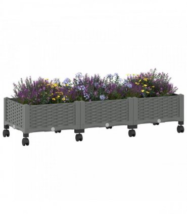 vidaXL Garden Planter with Wheels Light Grey 120 x 40 x 29 cm PP