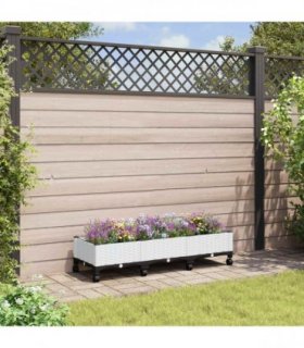 vidaXL Garden Planter with Wheels White 120 x 40 x 29 cm PP