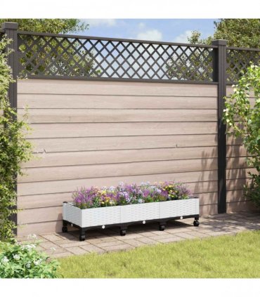 vidaXL Garden Planter with Wheels White 120 x 40 x 29 cm PP