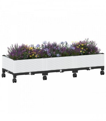 vidaXL Garden Planter with Wheels White 120 x 40 x 29 cm PP