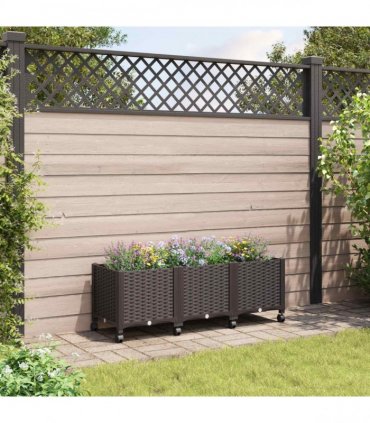 vidaXL Garden Planter with Wheels Brown 120 x 40 x 44 cm PP