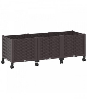 vidaXL Garden Planter with Wheels Brown 120 x 40 x 44 cm PP