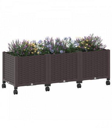 vidaXL Garden Planter with Wheels Brown 120 x 40 x 44 cm PP