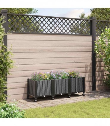 vidaXL Garden Planter with Wheels Black 120 x 40 x 44 cm PP