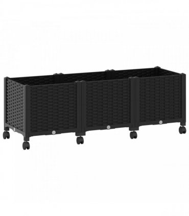 vidaXL Garden Planter with Wheels Black 120 x 40 x 44 cm PP