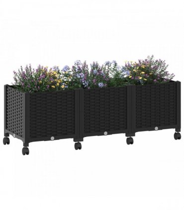 vidaXL Garden Planter with Wheels Black 120 x 40 x 44 cm PP