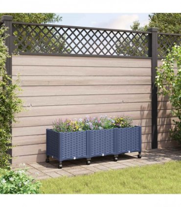 vidaXL Garden Planter with Wheels Blue Grey 120 x 40 x 44 cm PP