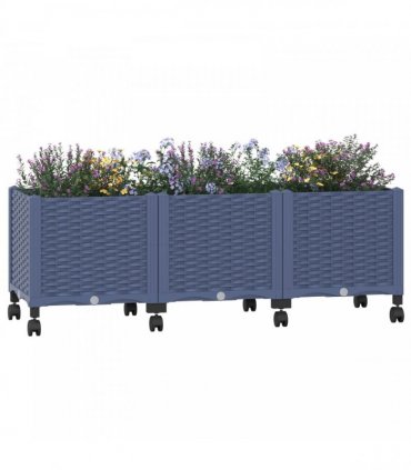 vidaXL Garden Planter with Wheels Blue Grey 120 x 40 x 44 cm PP