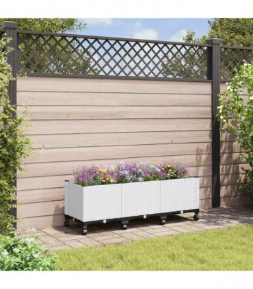 vidaXL Garden Planter with Wheels White 120 x 40 x 44 cm PP