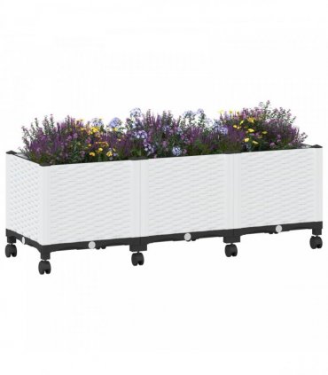 vidaXL Garden Planter with Wheels White 120 x 40 x 44 cm PP