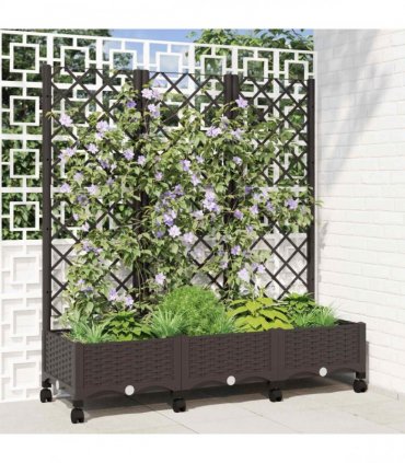 vidaXL Garden Planter with Trellis&Wheels Brown 120 x 40 x 131.5 cm PP